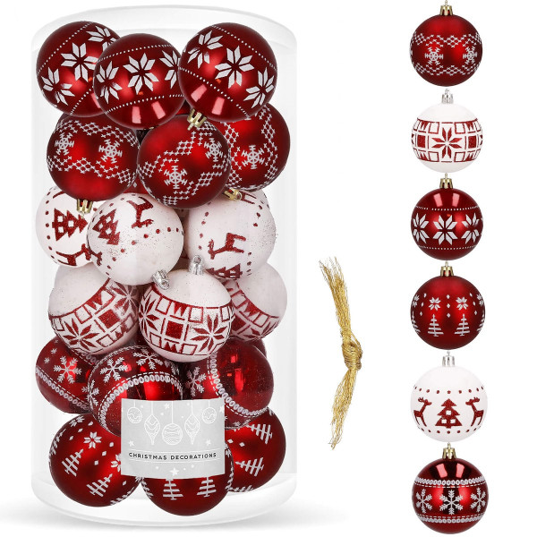 Bombki choinkowe 30 szt. ozdoby 5cm biało-czerwone