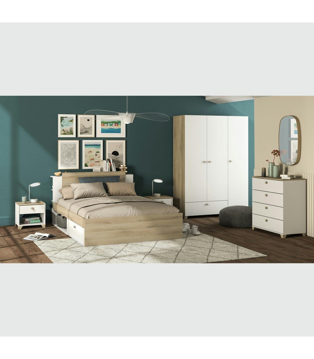 IZZY - Armoire 3 portes et 1 tiroir avec penderie - L135 x H186cm