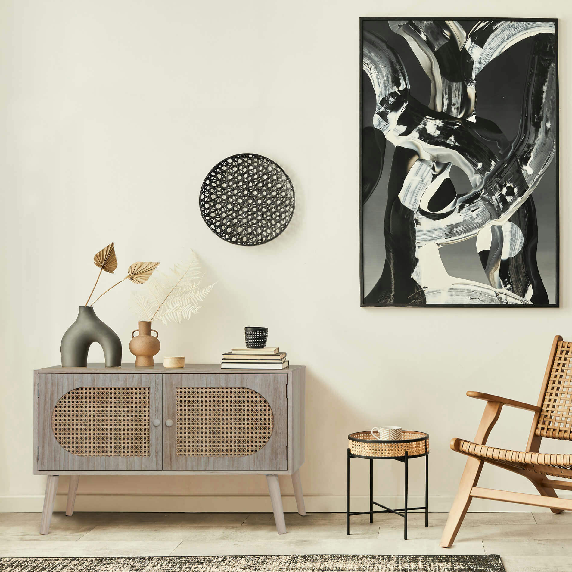 - Buffet bas de style boho avec 2 portes en bois marron