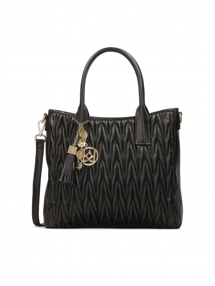 Quilted handbag with hand grips and key ring