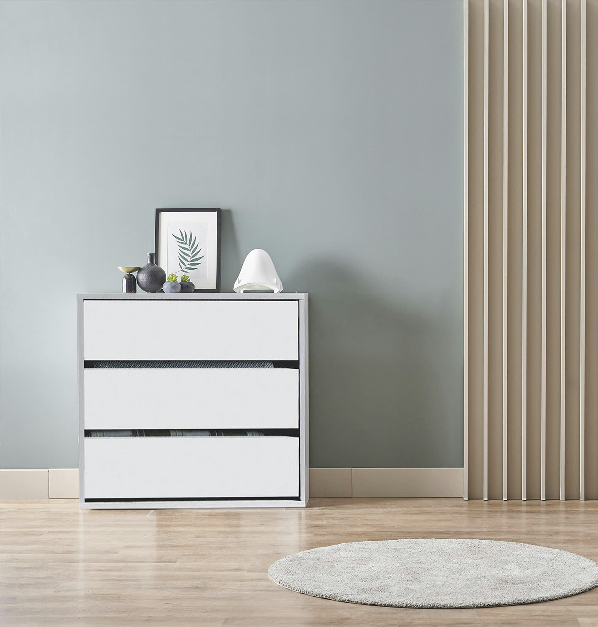 NEWPORT - Commode 3 tiroirs effet bois blanc
