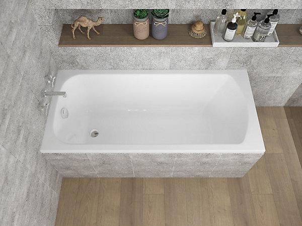 Baignoire rectangulaire 130 x 70 CLASSIC acrylique blanc   Habillage en polystyrène   Pieds   Vidage à chromé