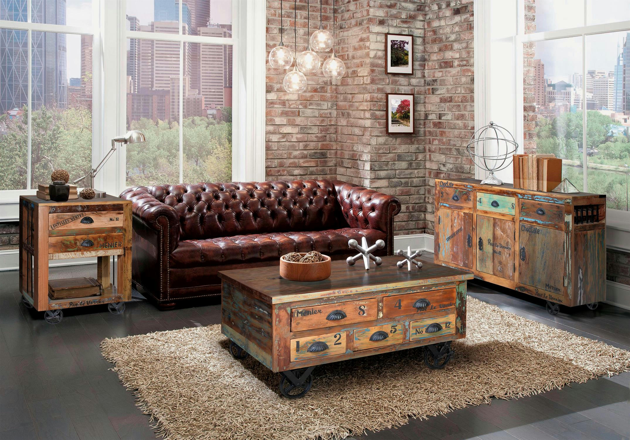 VERRIER - Buffet en bois recyclé multicolore