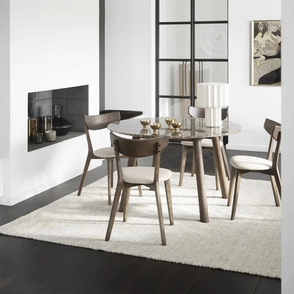 Rowico Home Ami Houten Eetkamerstoel Donker Eiken - Beige Zitkussen