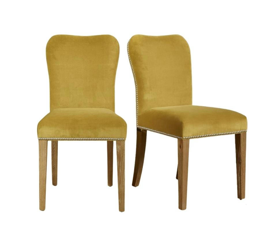 HAMPTON - HUNTER - Chaises en chêne et velours clouté (lot de 2) jaune moutarde