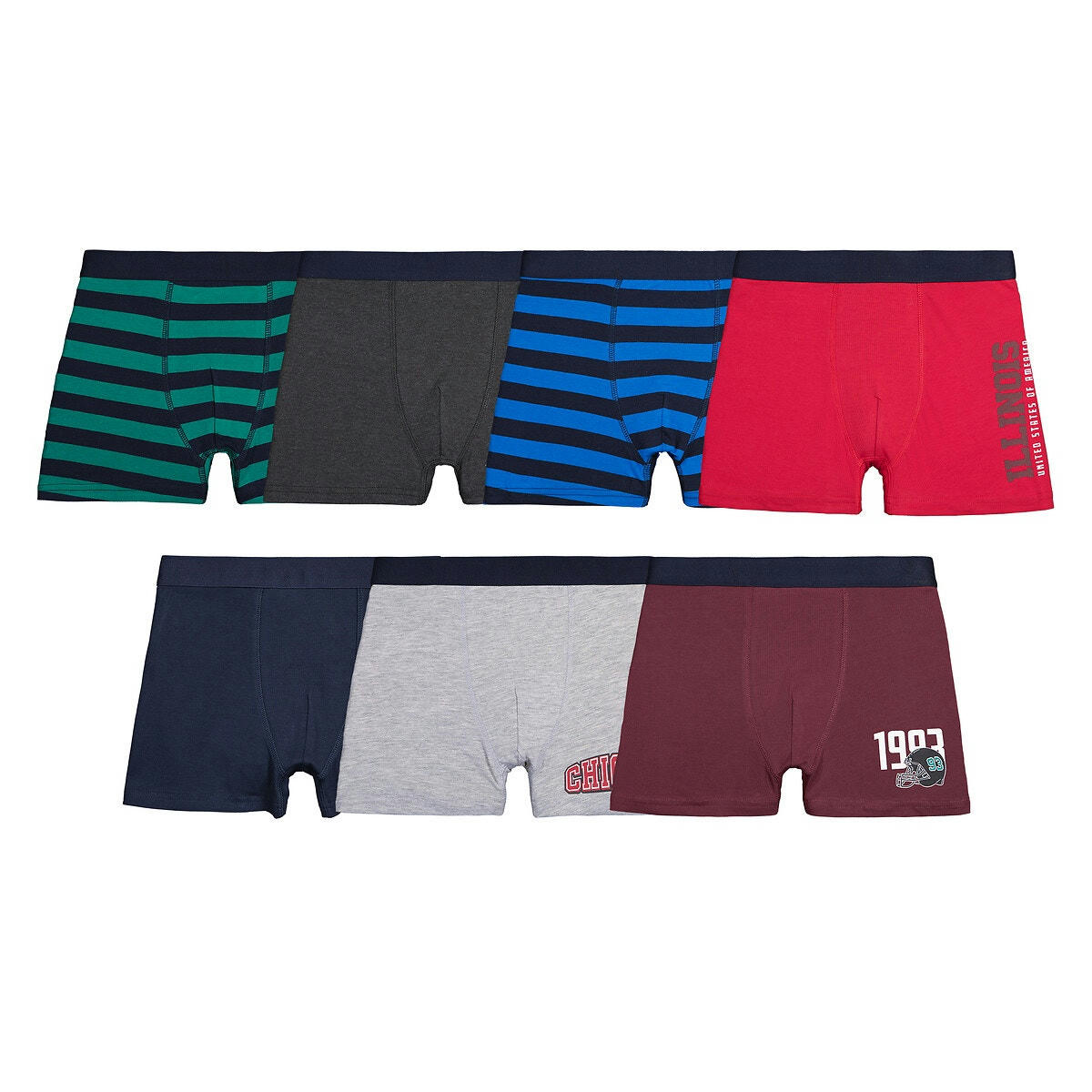 Lot de 7 boxers en coton imprimés motifs campus