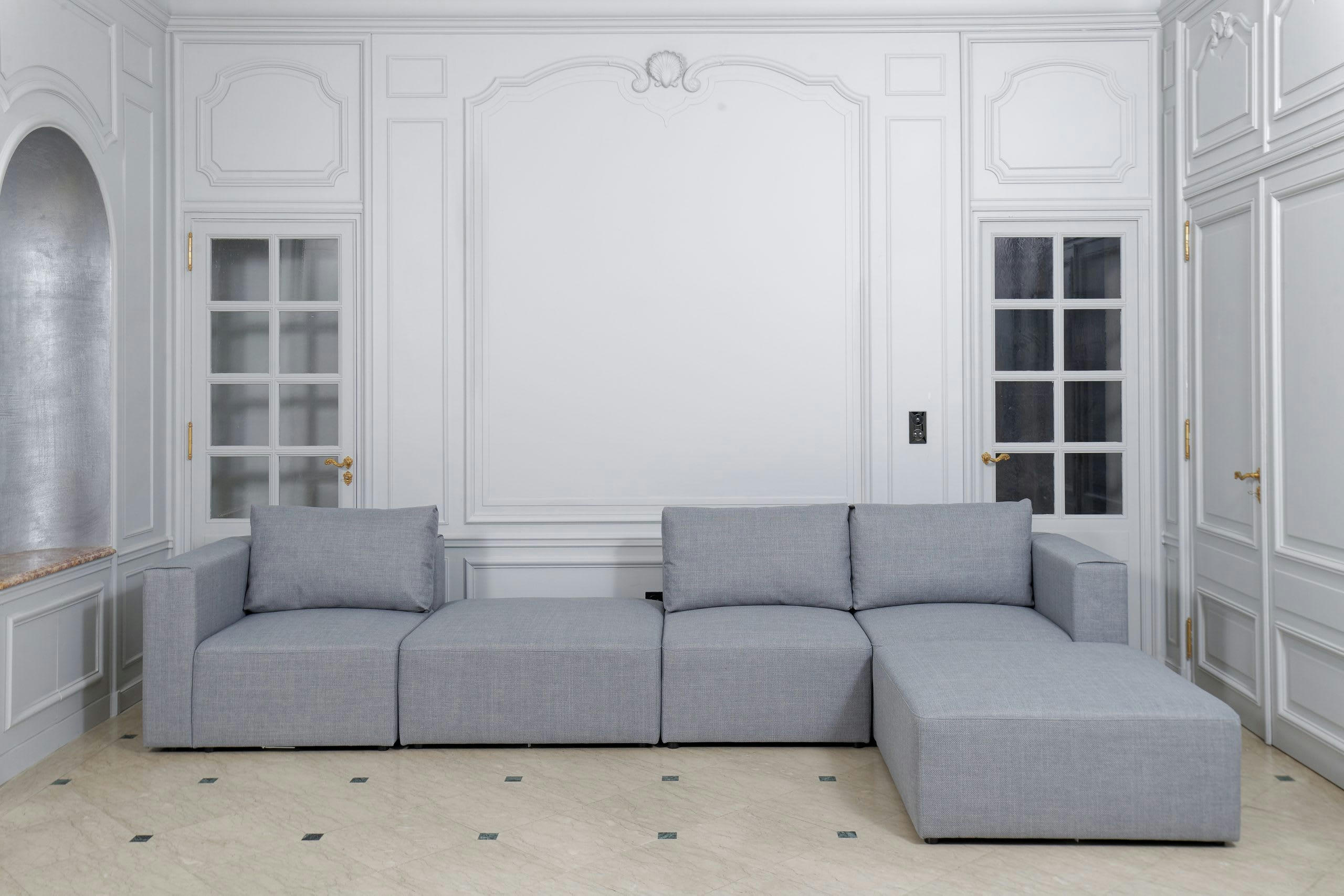 CARDINAL - Angle gauche pour canapé modulable en tissu chiné gris