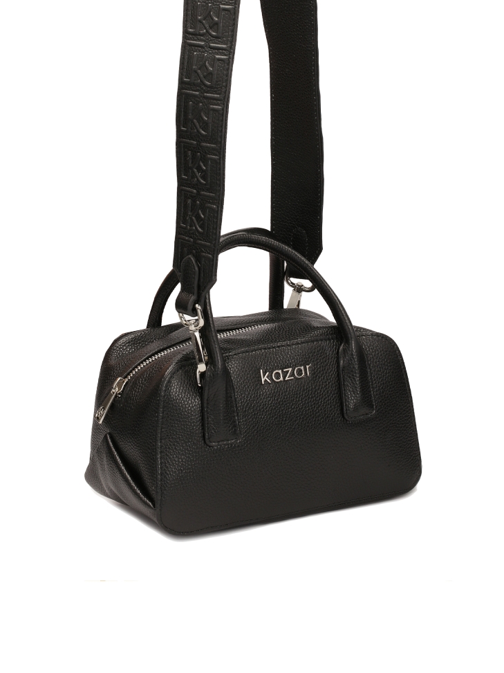 Black small handbag with strap and handles