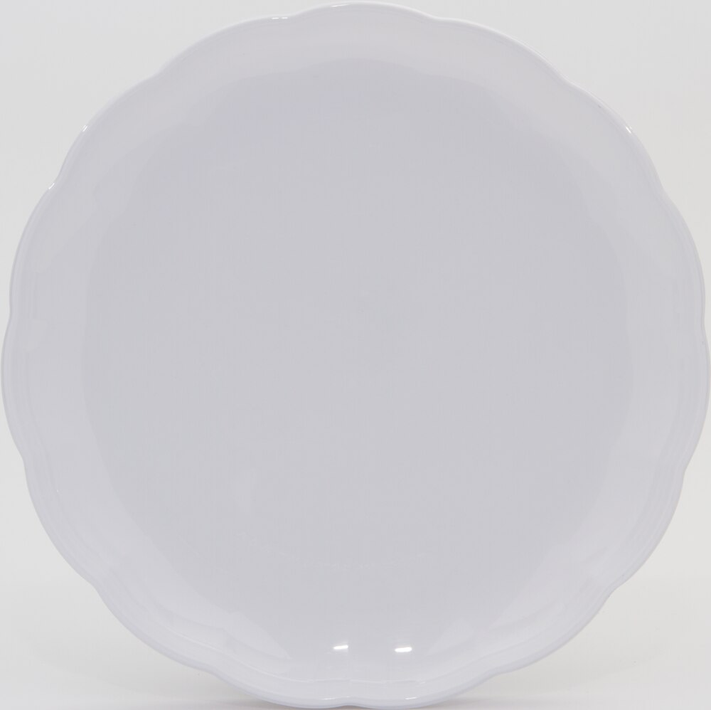 Scalloped Round Plastic Reusable Serving Platter, Assorted Colours, 12-in, for Christmas/Thanksgiving/New Year's Eve