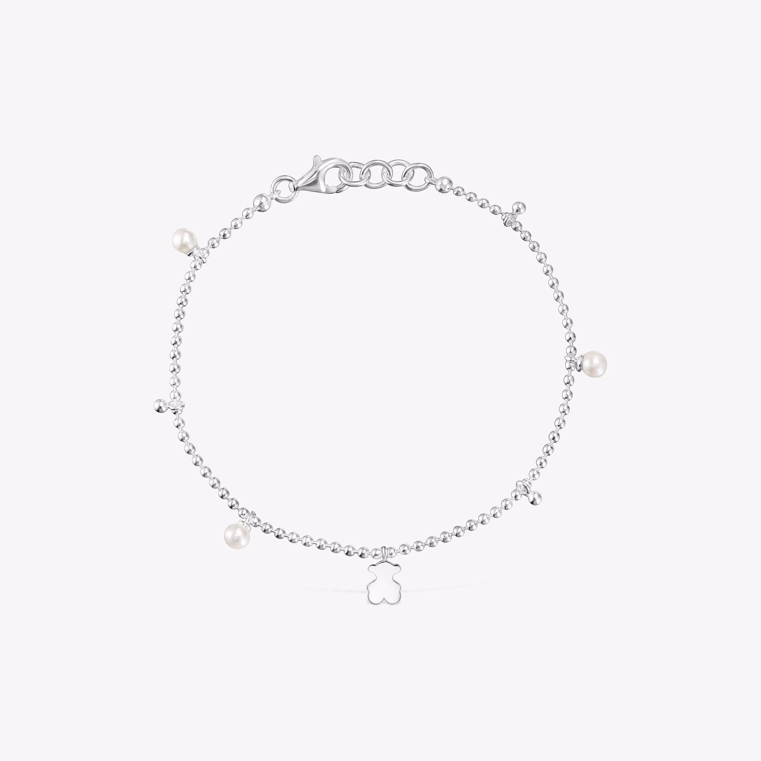 Pulsera cadena de plata, perlas cultivadas y detalle colgante oso Sweet Dolls