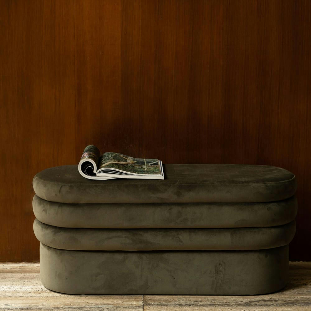 ADITI - Banc en velours L93cm vert kaki