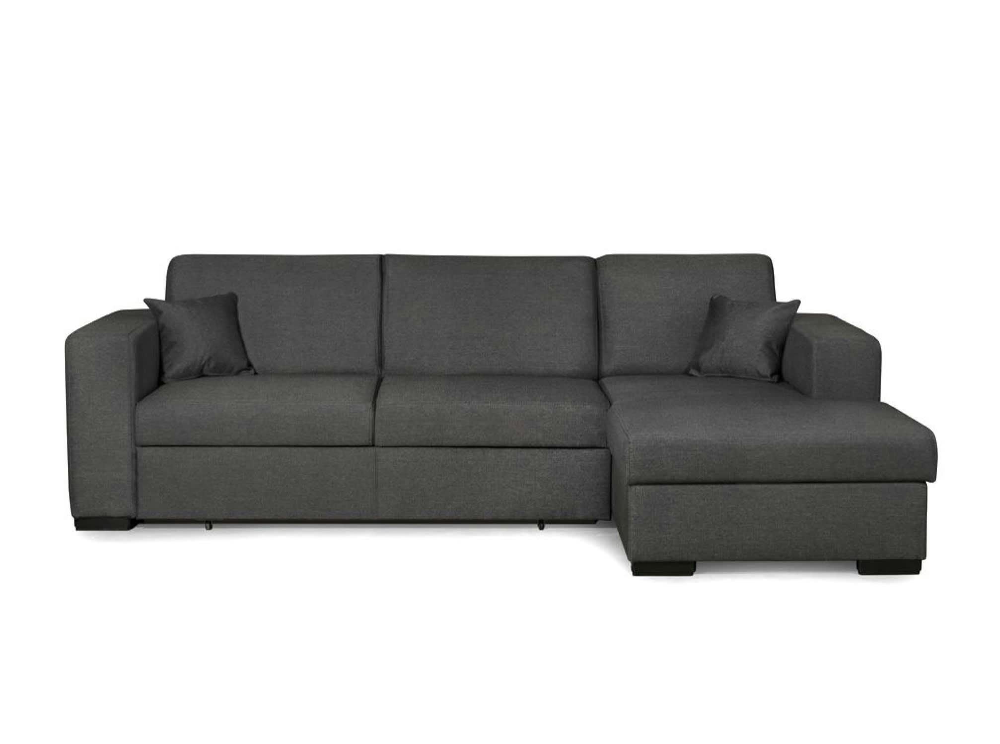 FUJI - Canapé d'angle droit convertible 4 places en tissu gris foncé