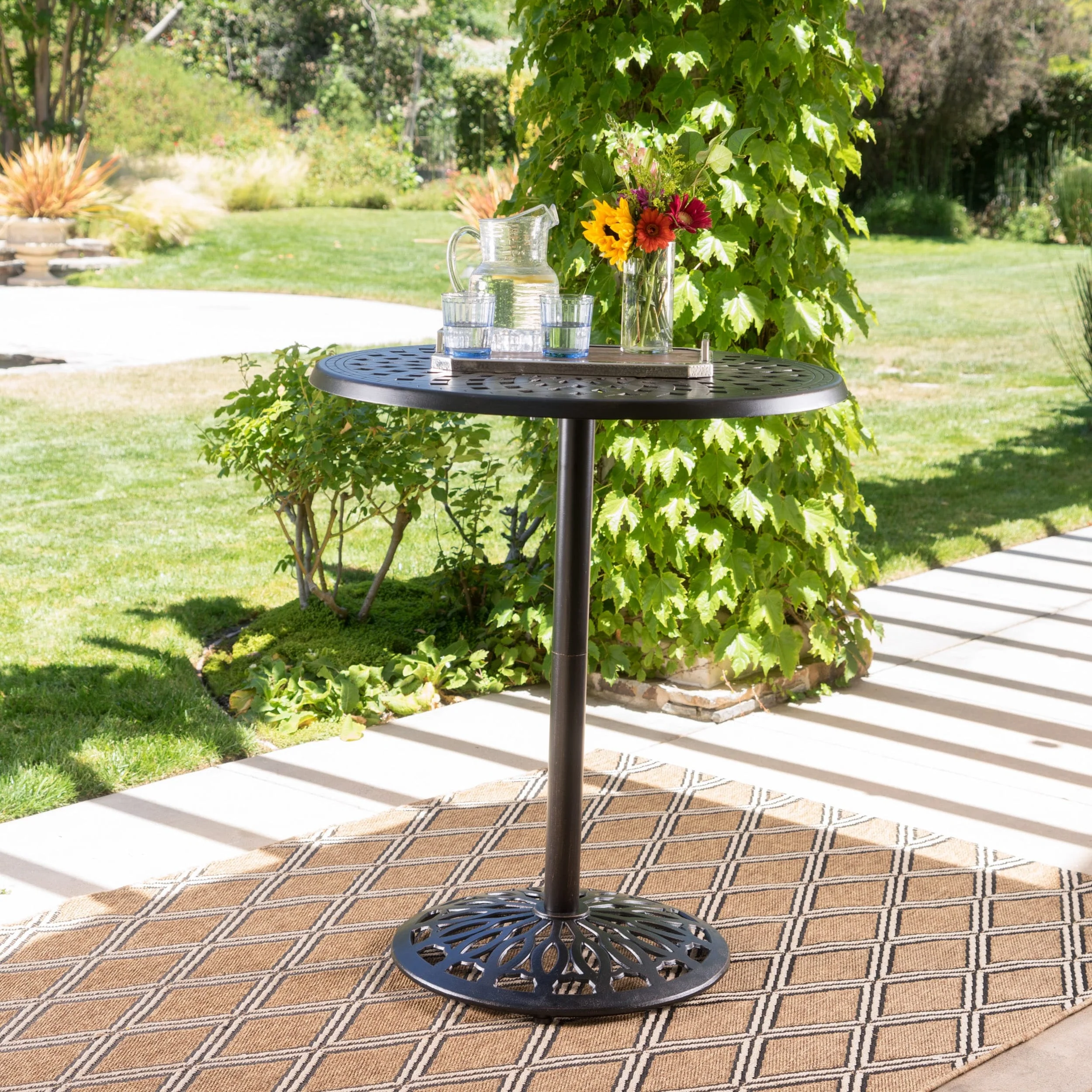 Arlana Outdoor Aluminum Bar Table with Umbrella Hole by Christopher Knight Home - 35.00 L x 35.00 W x 41.25 H