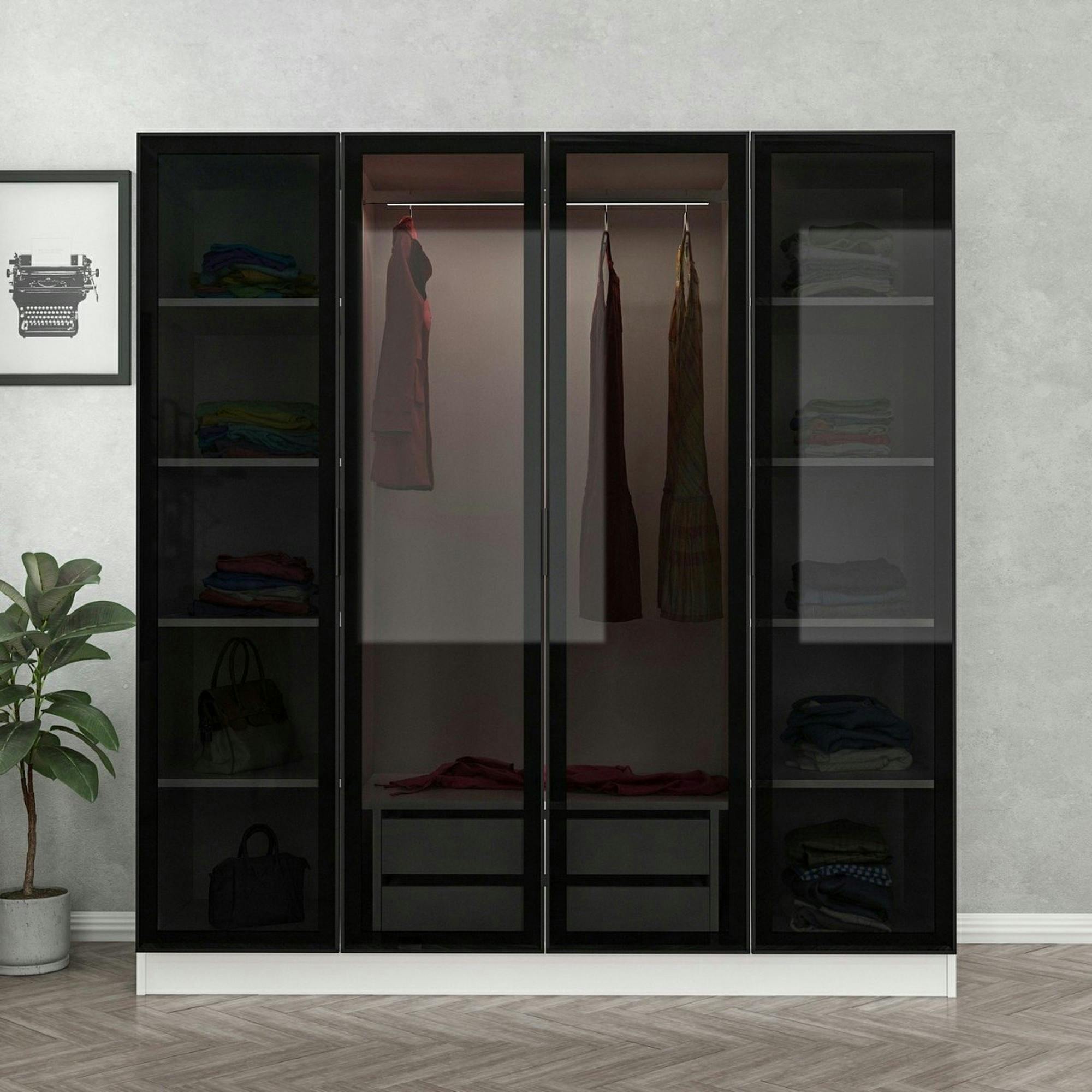 Armoire penderie blanche 4 portes verre H 210 cm BYRON