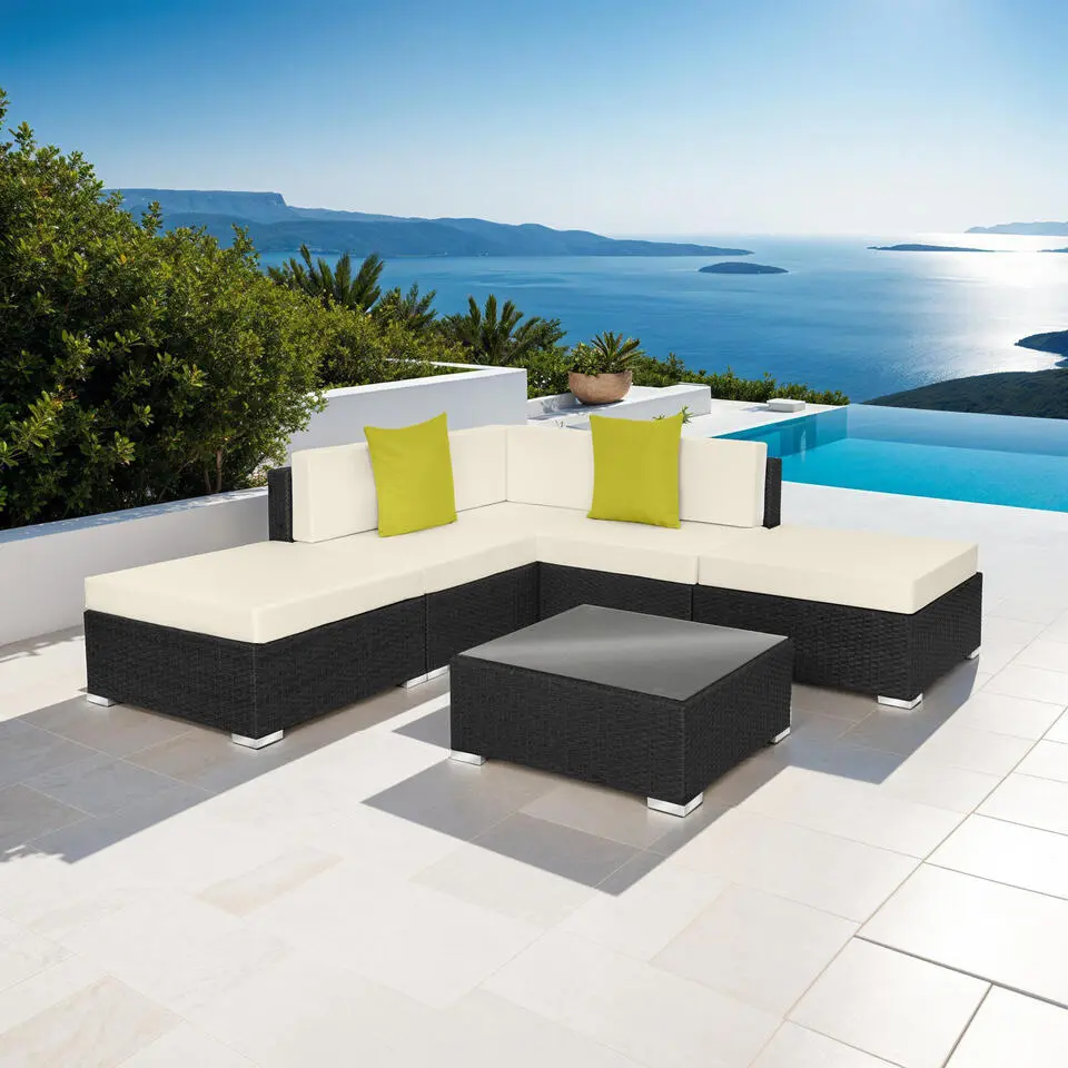 tectake - Loungeset Parijs - wicker - zwart