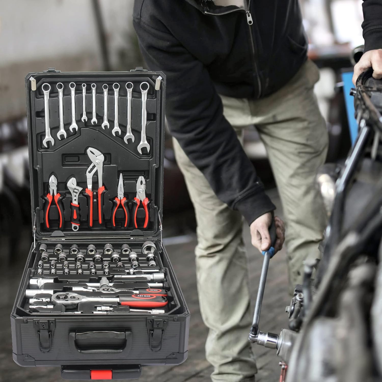 Home Tool Set Kit -899 PCS Home Auto Repair Tool Kit with Rolling Tool Box, Complete Hand Tool Set, Perfect for Homeowner, Diyer, Handyman