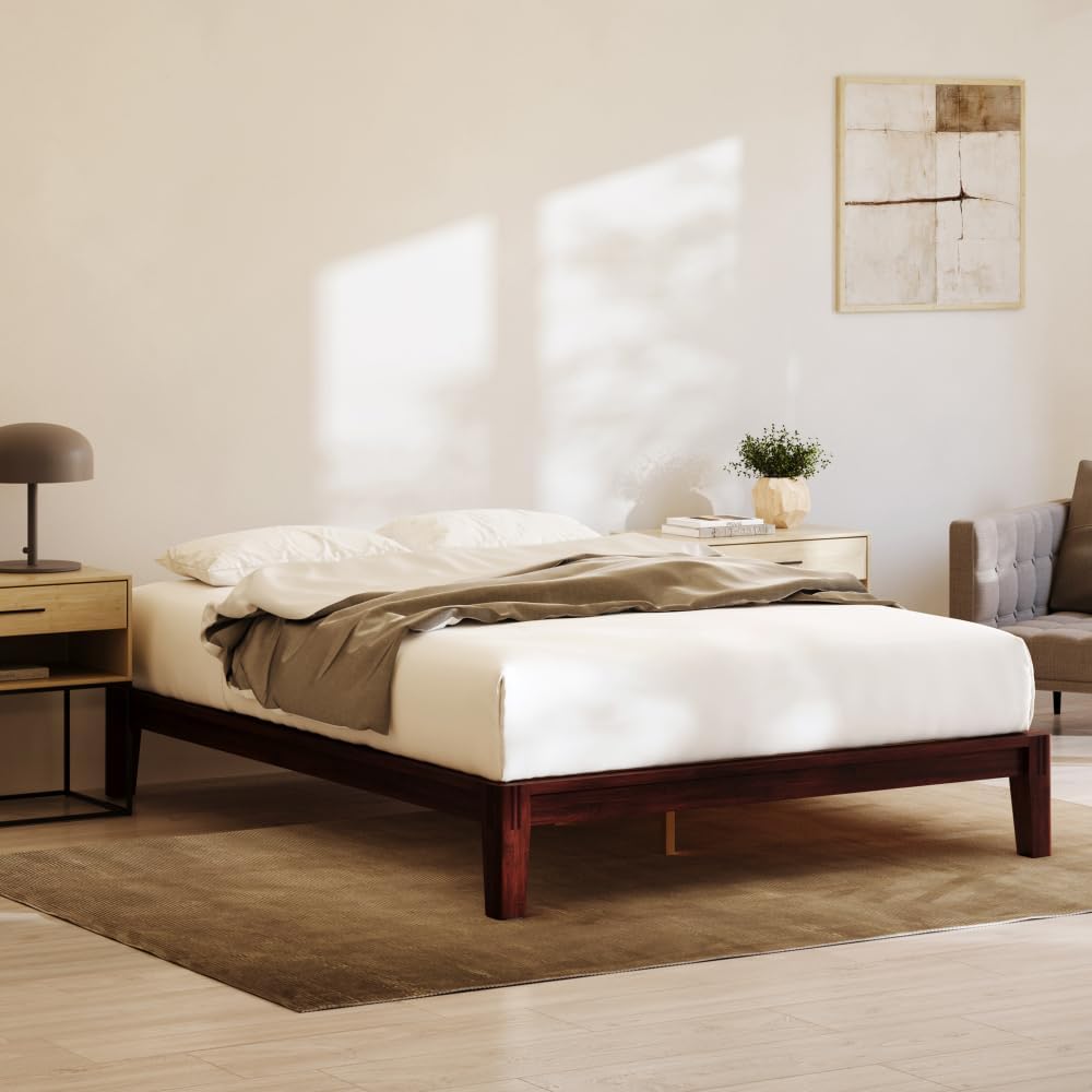 Nectar Bamboo Platform Bed Frame - Full - Walnut - Floating Center Support Legs - 12” Height - Easy Tool Free Set Up - Contemporary and Durable - Sturdy Wooden Support Slats - Holds Up to 800 Pounds