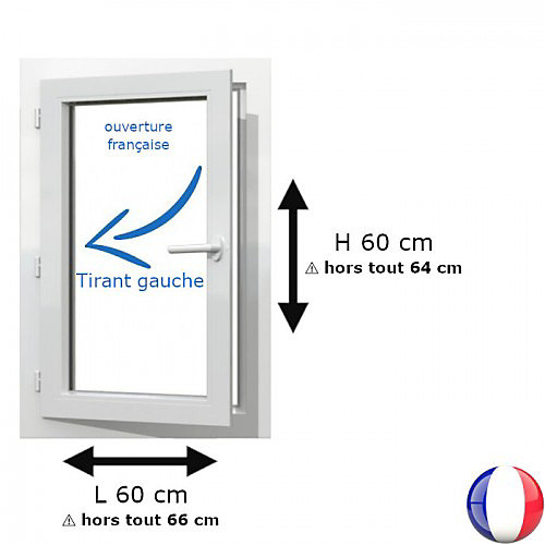 Fenêtre PVC 1 vantail H 60 x L 60 cm OF pour pose en neuf avec poignée - tirant gauche