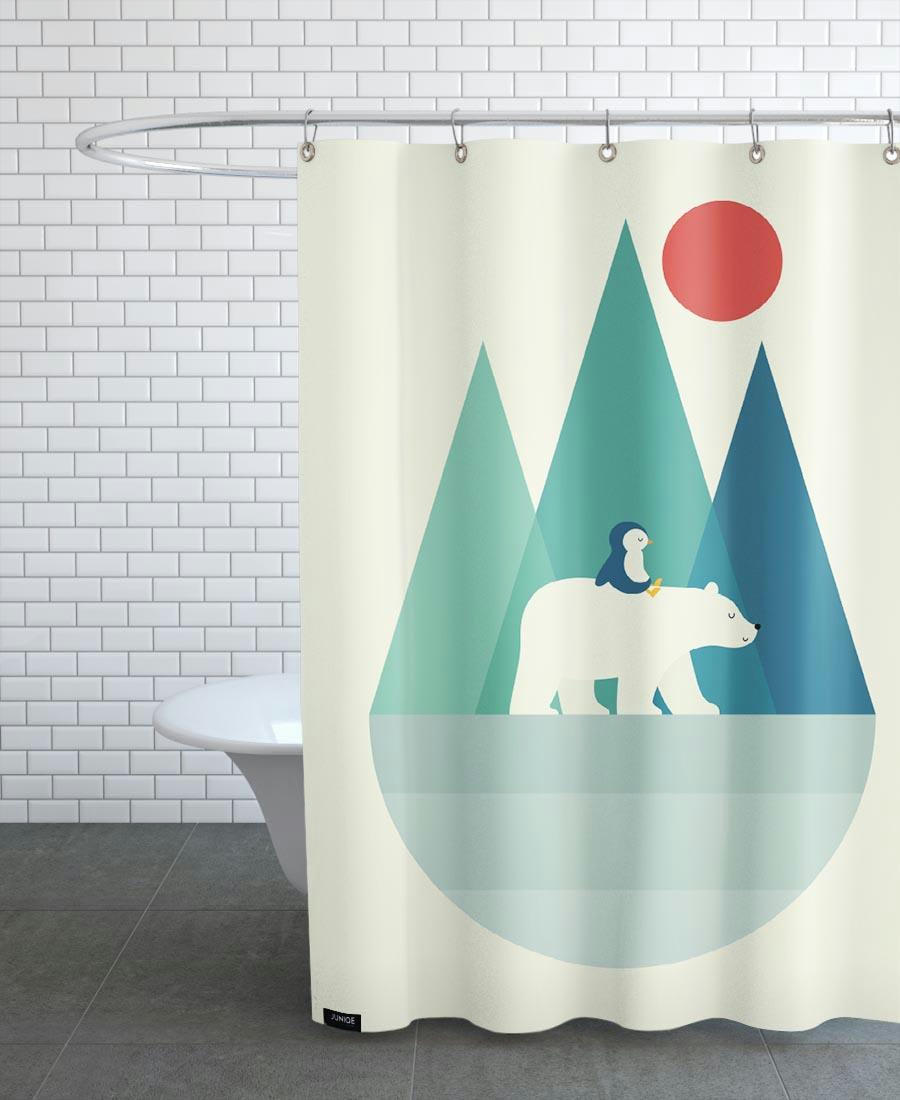 BEAR YOU - Rideau de douche en polyester en blanc ivoire & bleu 150x200