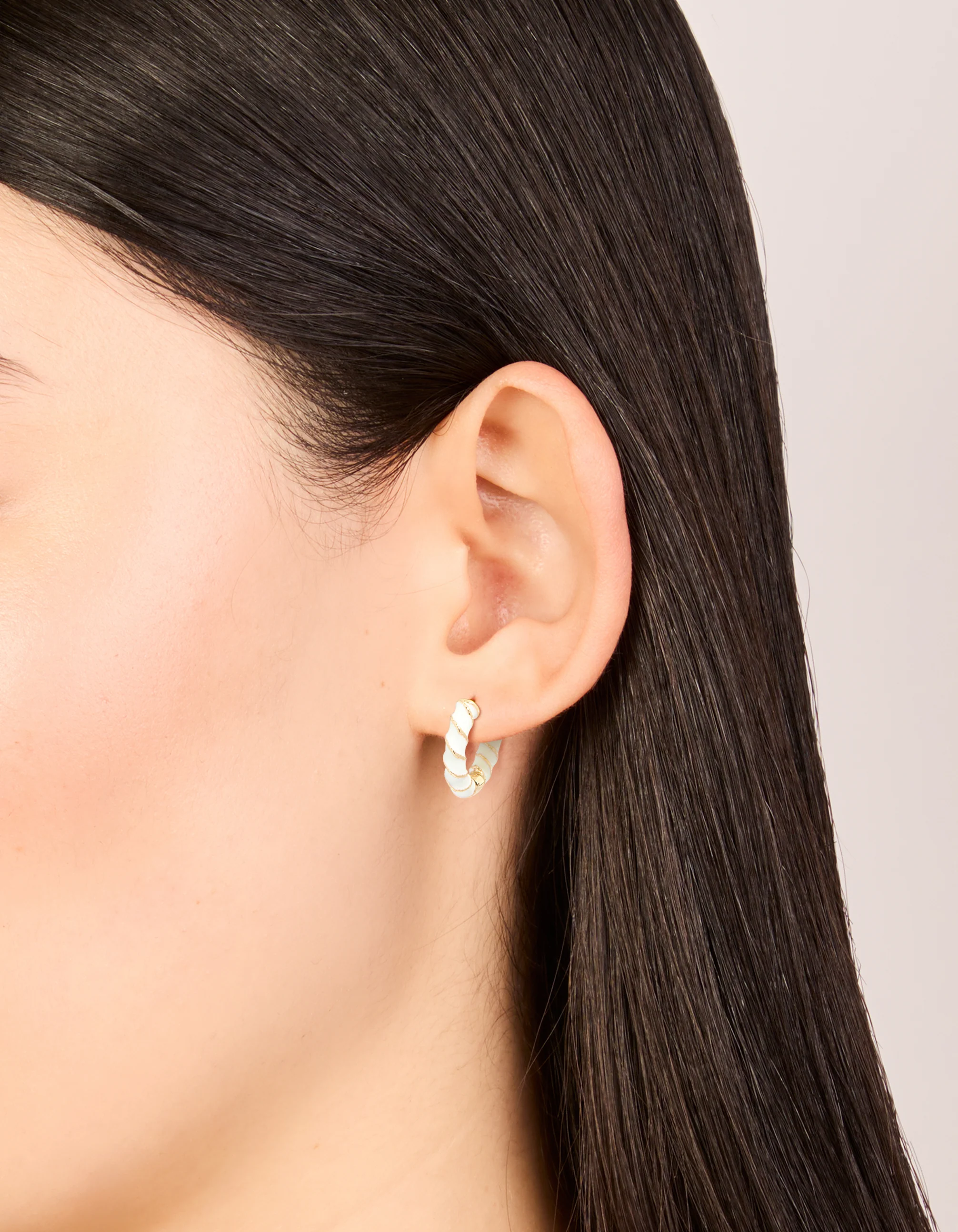 Gold White Enamel Small Twisted Hoop Earrings