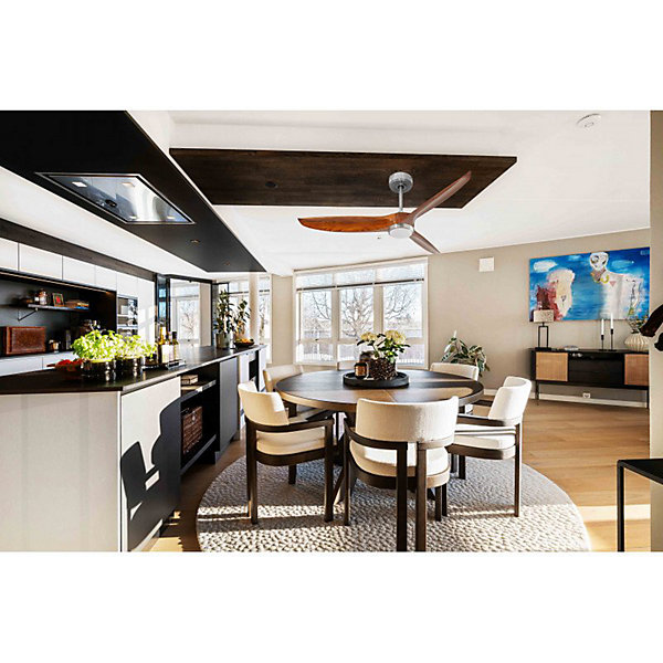 Bolt, Ventilateur déstratificateur d'air, pales bois sombre 132Cm, moteur chromé, 100 % efficace hiver/été avec lampe.