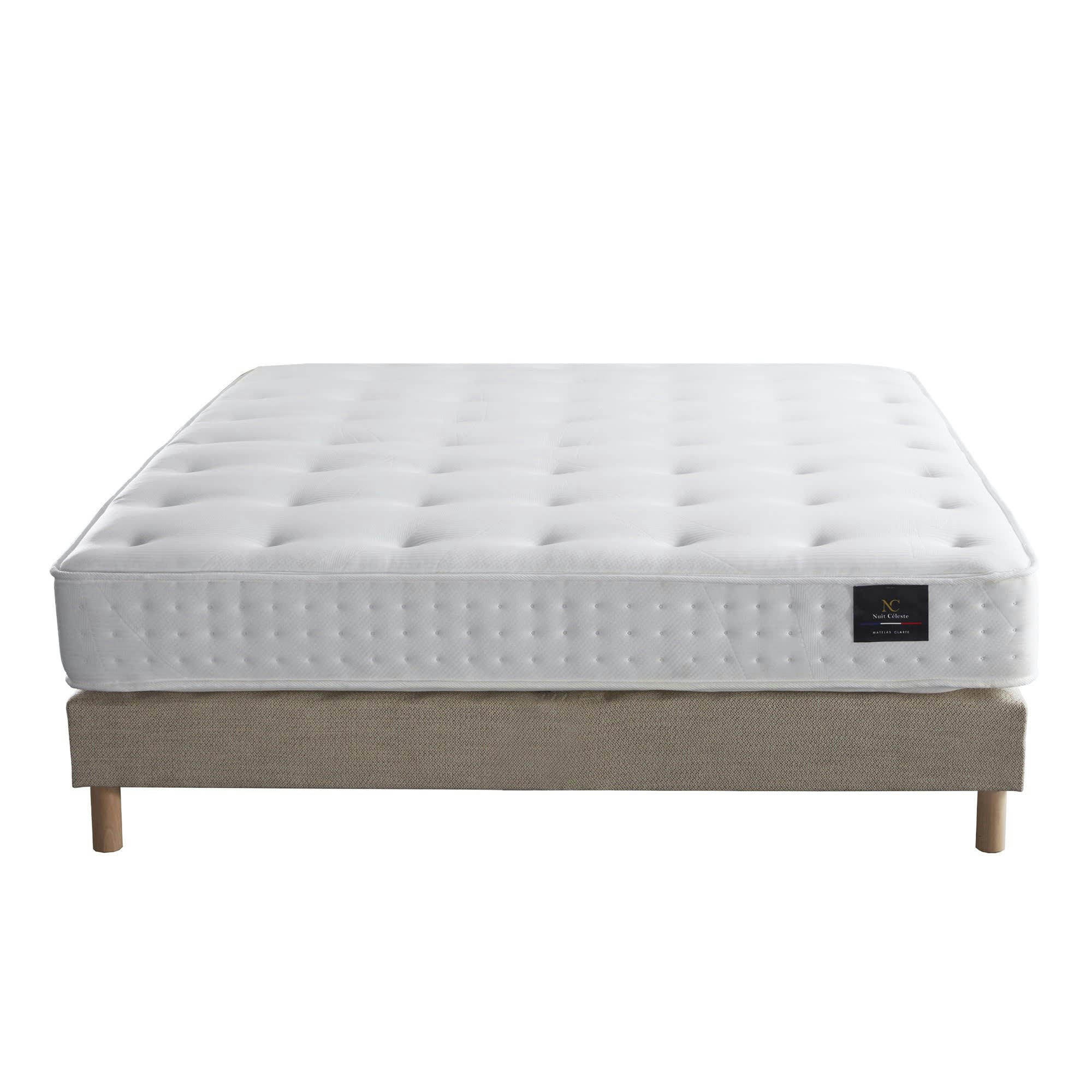 CLARTE - Ensemble Matelas latex naturel + Sommier Beige 160x200