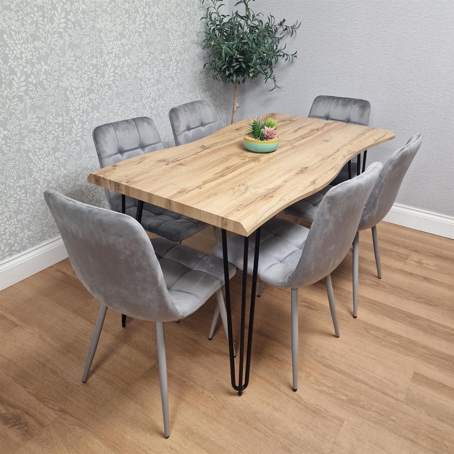 KOSY KOALA Modern Dining Table Set With 6 Grey Velvet Chairs Kitchen Dining Room Furniture