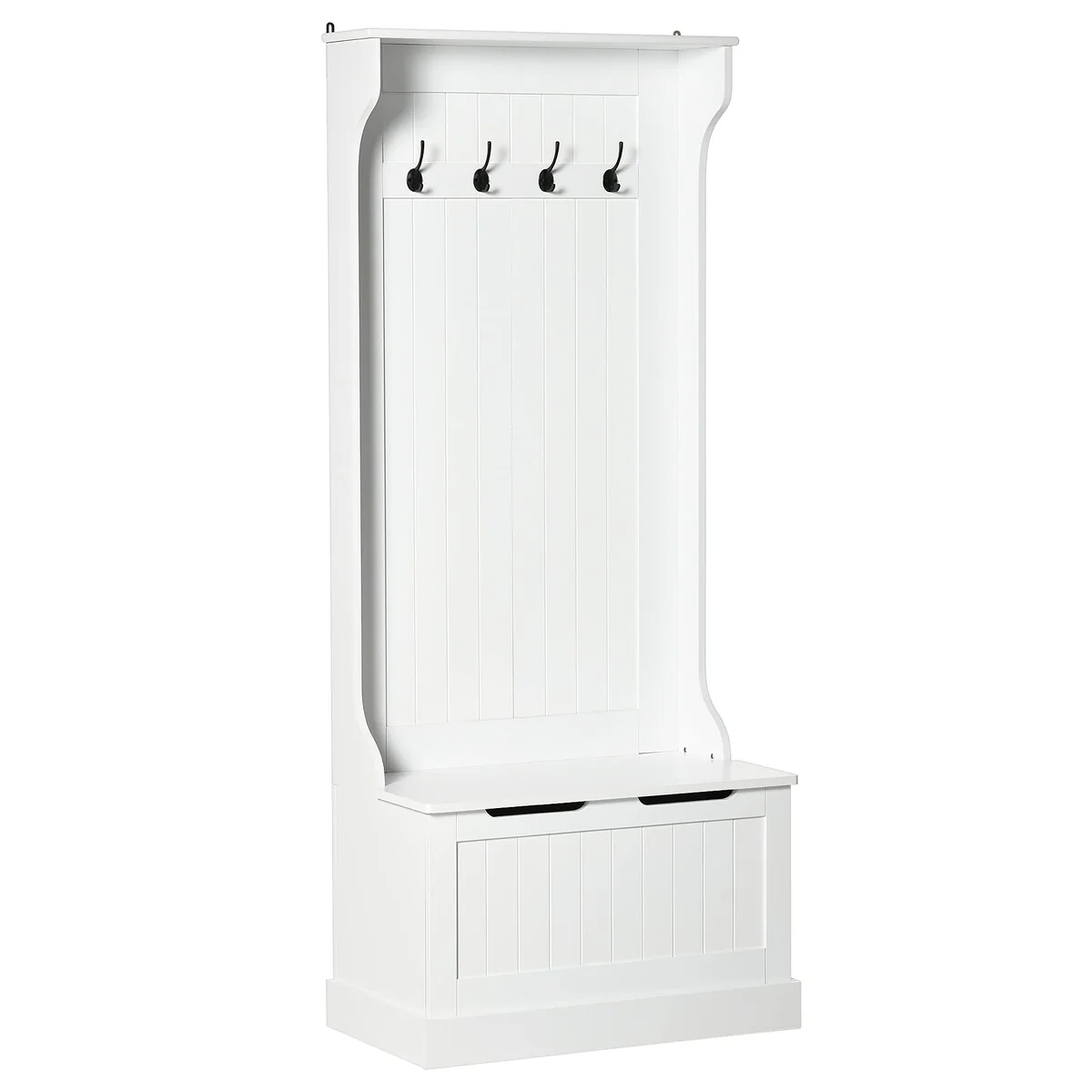 28 3-in-1 Entryway Hall Tree with Storage Bench, Coat Rack with Four Hooks and Shoe Storage
