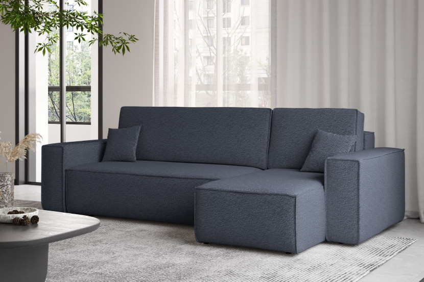 Sofa w kształcie L BEST, tkanina Abriamo, Ciemnoniebieski Prawostronny