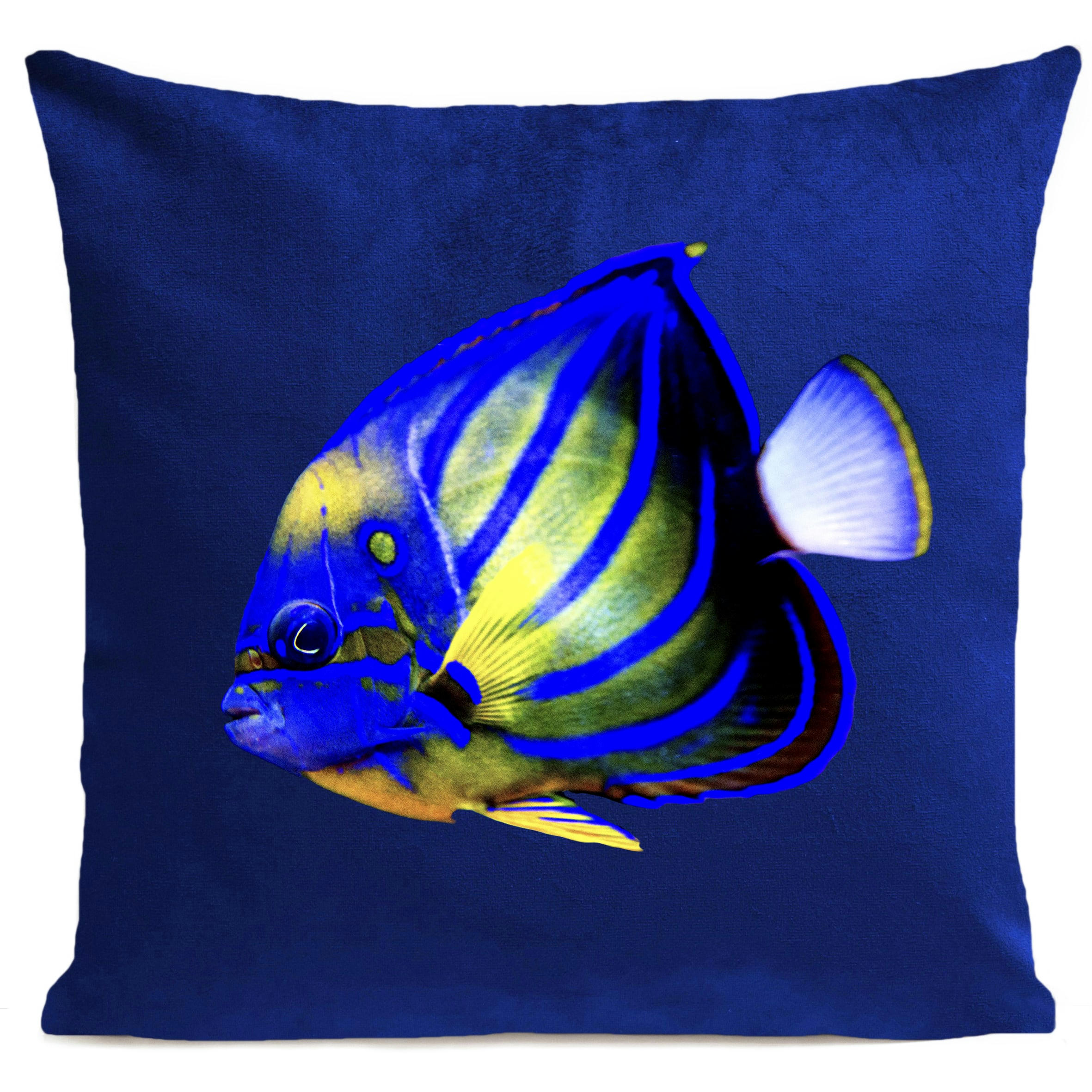 - Coussin bord de mer poisson bleu suédine 40x40cm