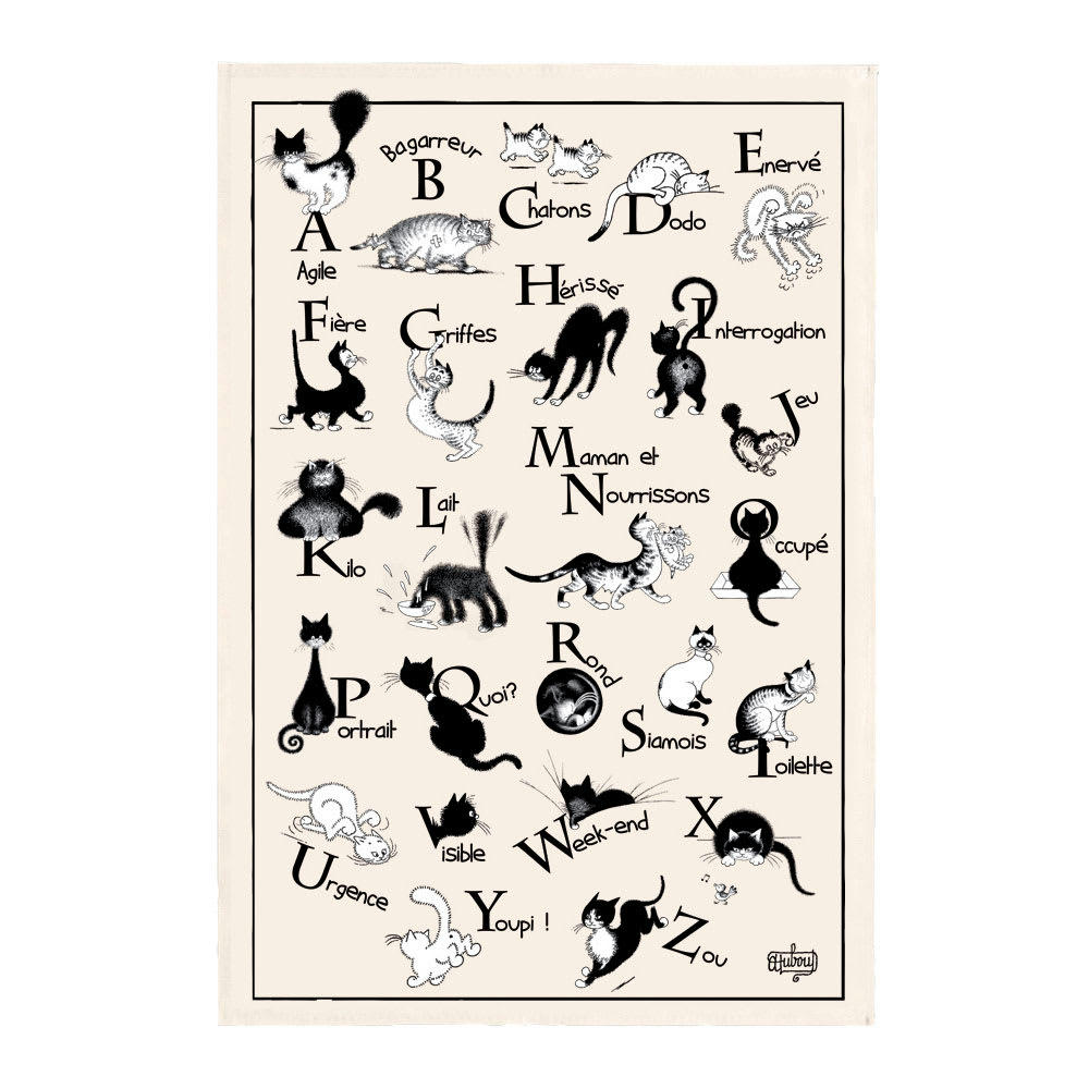 DUBOUT - Torchon  abécédaire en coton ecru 48 x 72