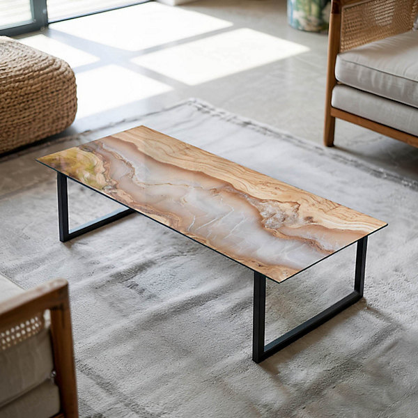 Dessus de table en verre trempé Wallfluent 125x50 cm Bois naturel avec résine