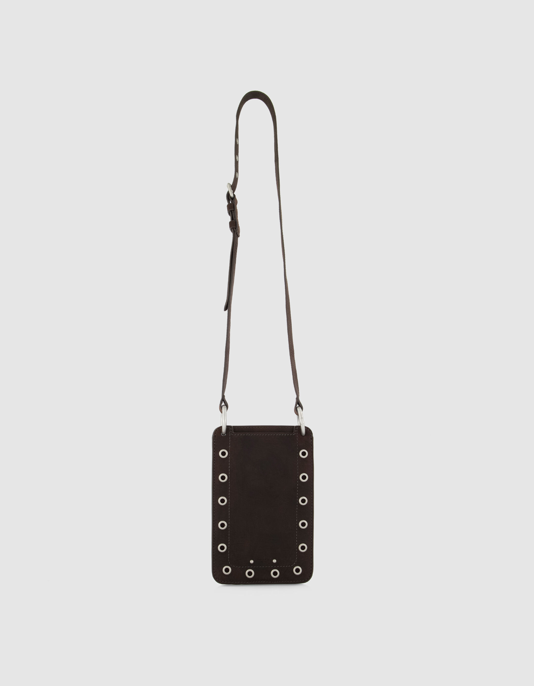 Pochette téléphone marron cuir œillets Femme