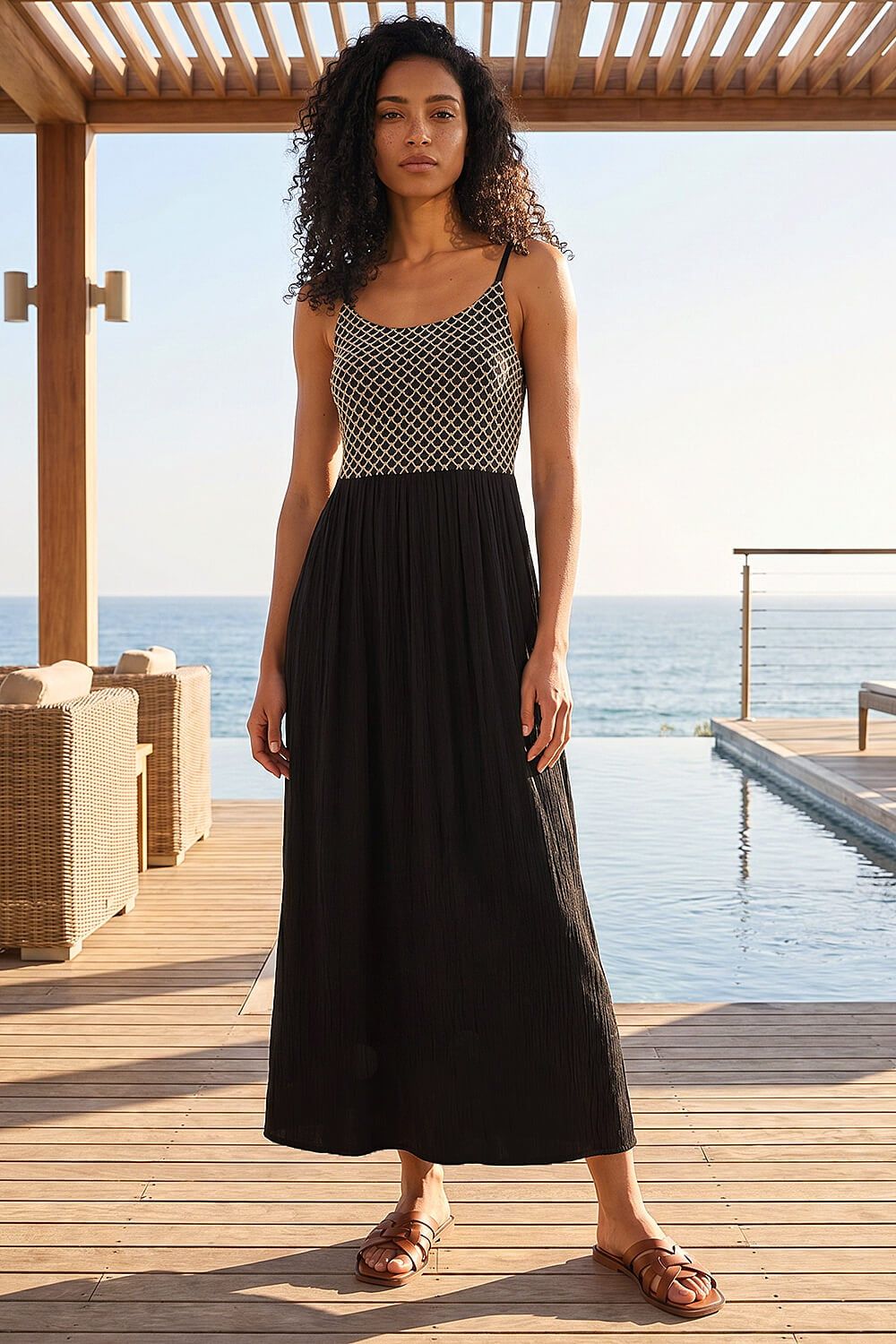 Roman Strappy Lace Midi Dress