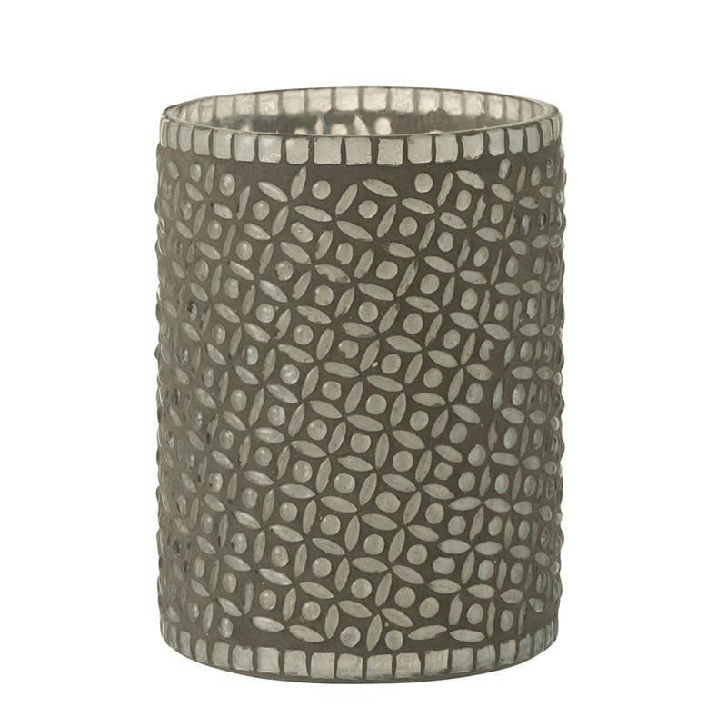 MOTIFS - Photophore verre gris H17cm
