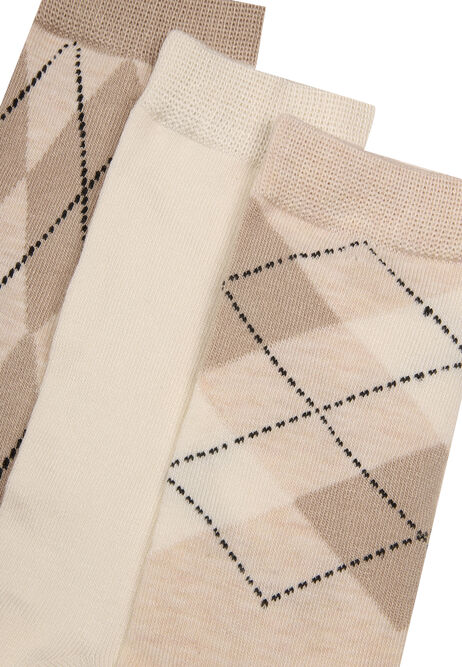 Womens 3pk Natural Argyle Super Soft Ankle Socks