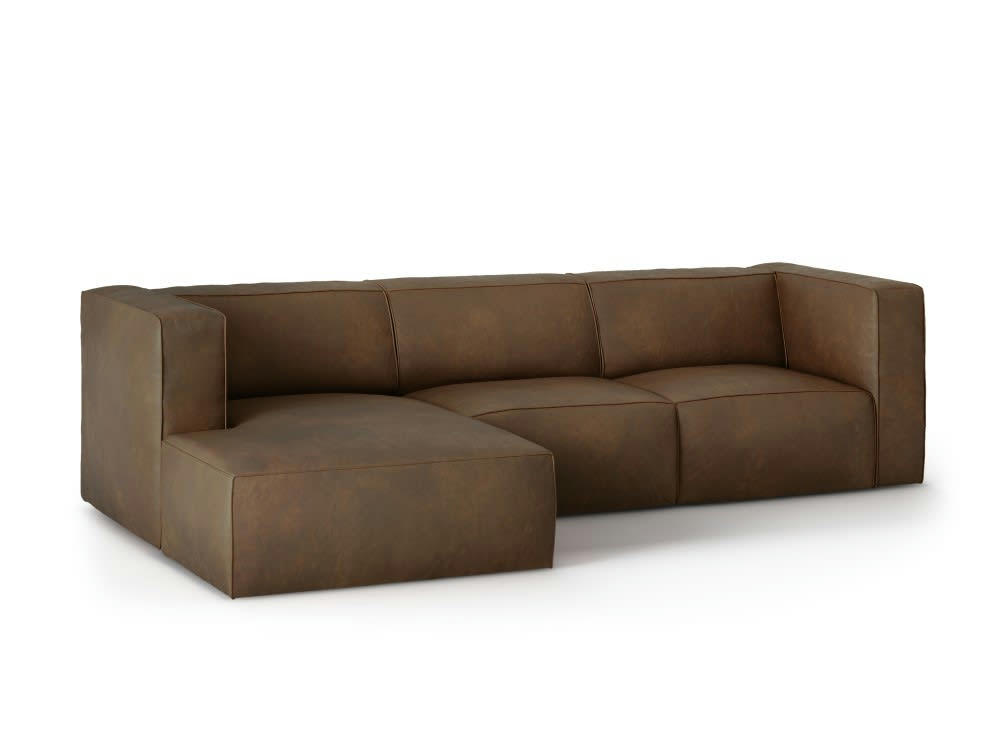 MUSE - Canapé d'angle 5 places en cuir marron foncé