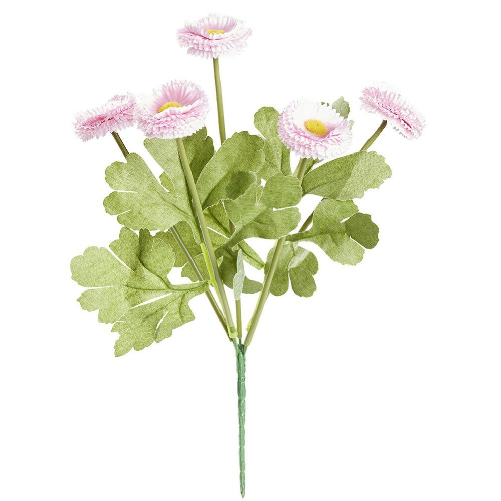 Piquet de 5 Chrysanthèmes roses ouvertes en polyéthylène