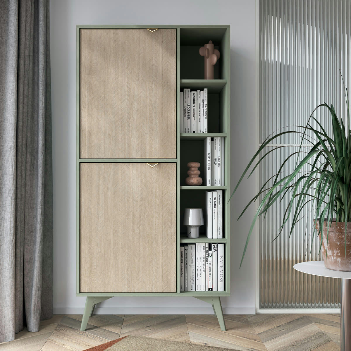 - Bibliothèque 2 portes vert et naturel