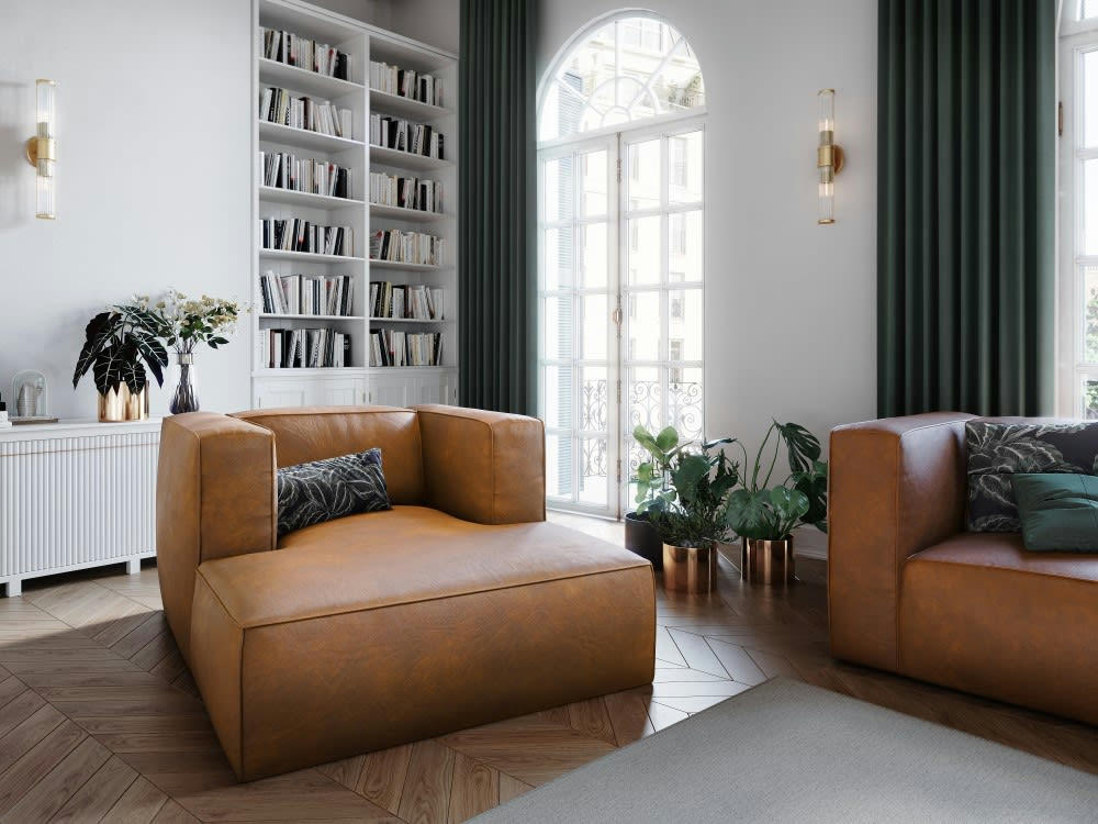 MUSE - Méridienne 1 place en cuir marron