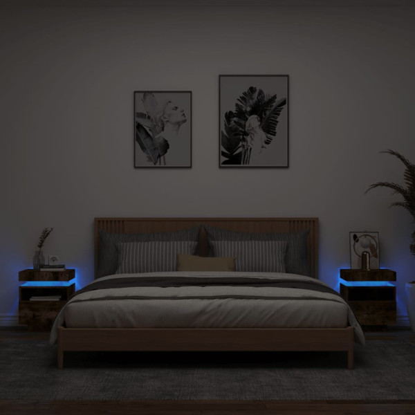 2x Szafka Nocna Stolik Brązowa z Szufladą z LED Do Sypialni 40x39x48,5 cm