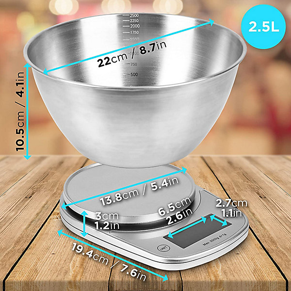 KS5000 SRSS Balance de cuisine Capacité 5 kg Affichage numérique Ajout de poids Précision 1 g Bol 2,5L Pâtisserie Courrier Duronic
