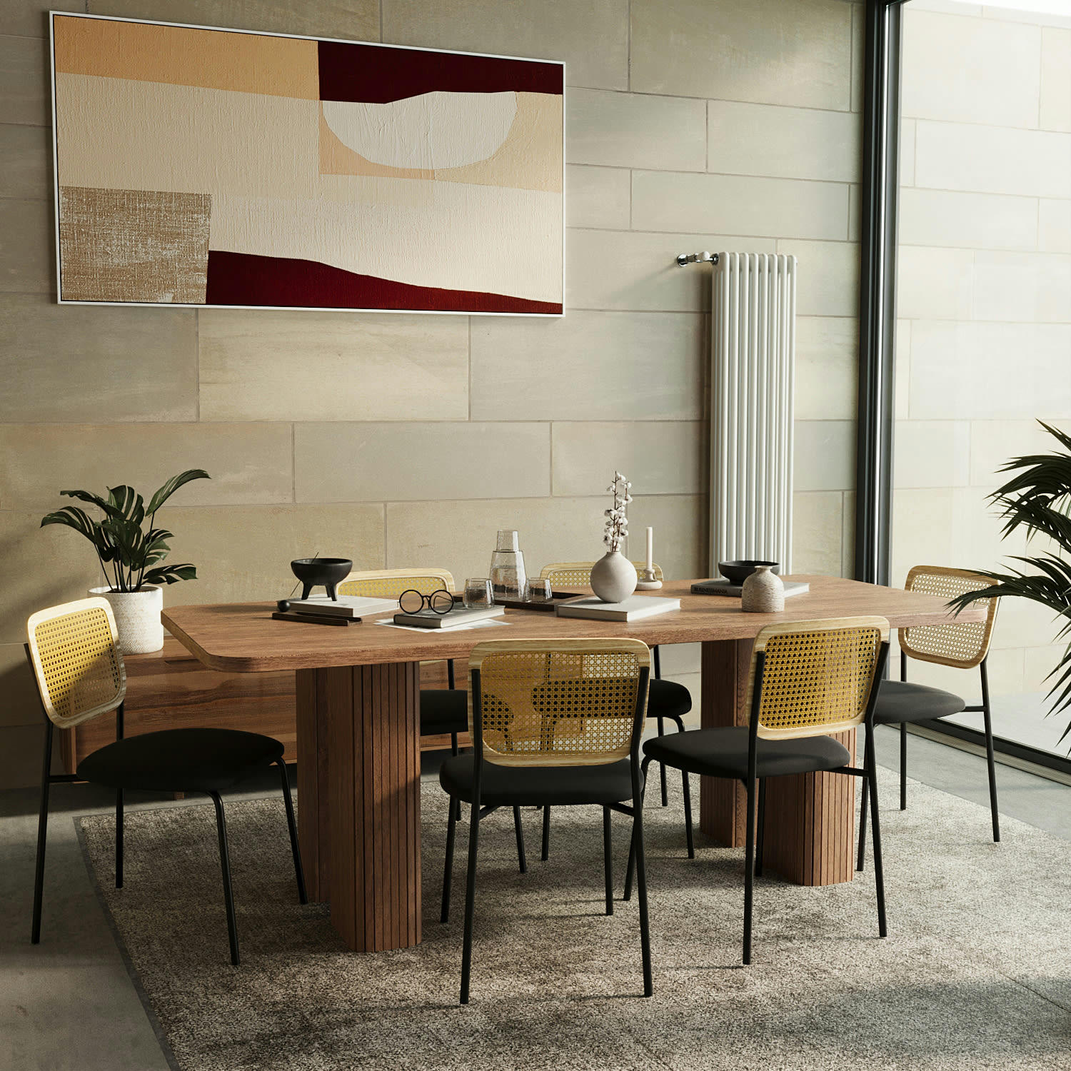 JUNA - Lot de 2 chaises en rotin et velours noir