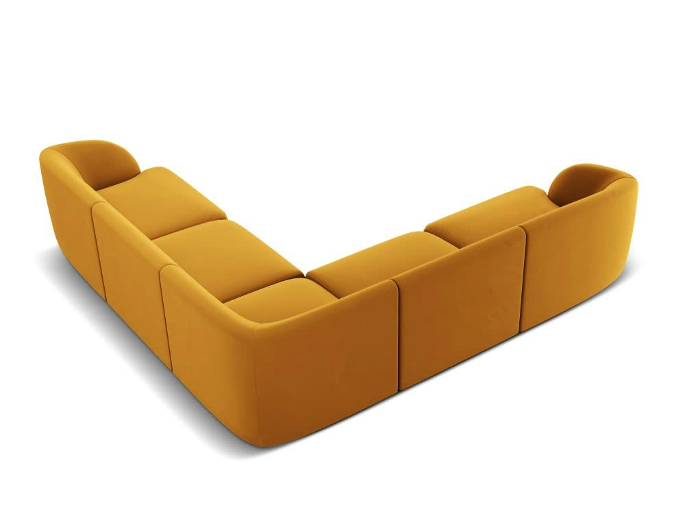 MILEY - Canapé d'angle symétrique 5 places en tissu velours jaune