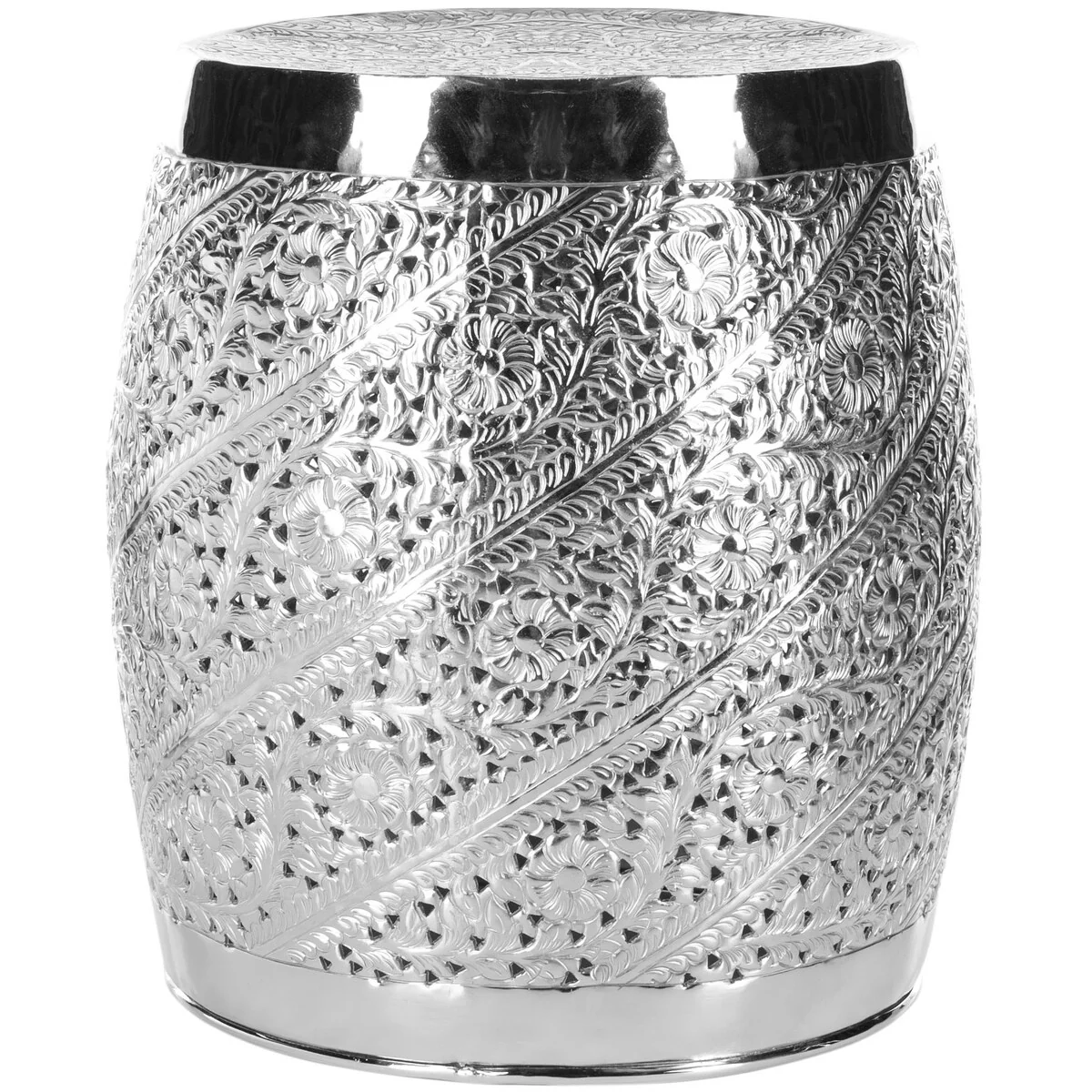 SAFAVIEH Ottaviana Etched Silver Nickel Decorative Accent Stool - 16.5 x 16.5 x 18.9 - 17Wx17Dx19H