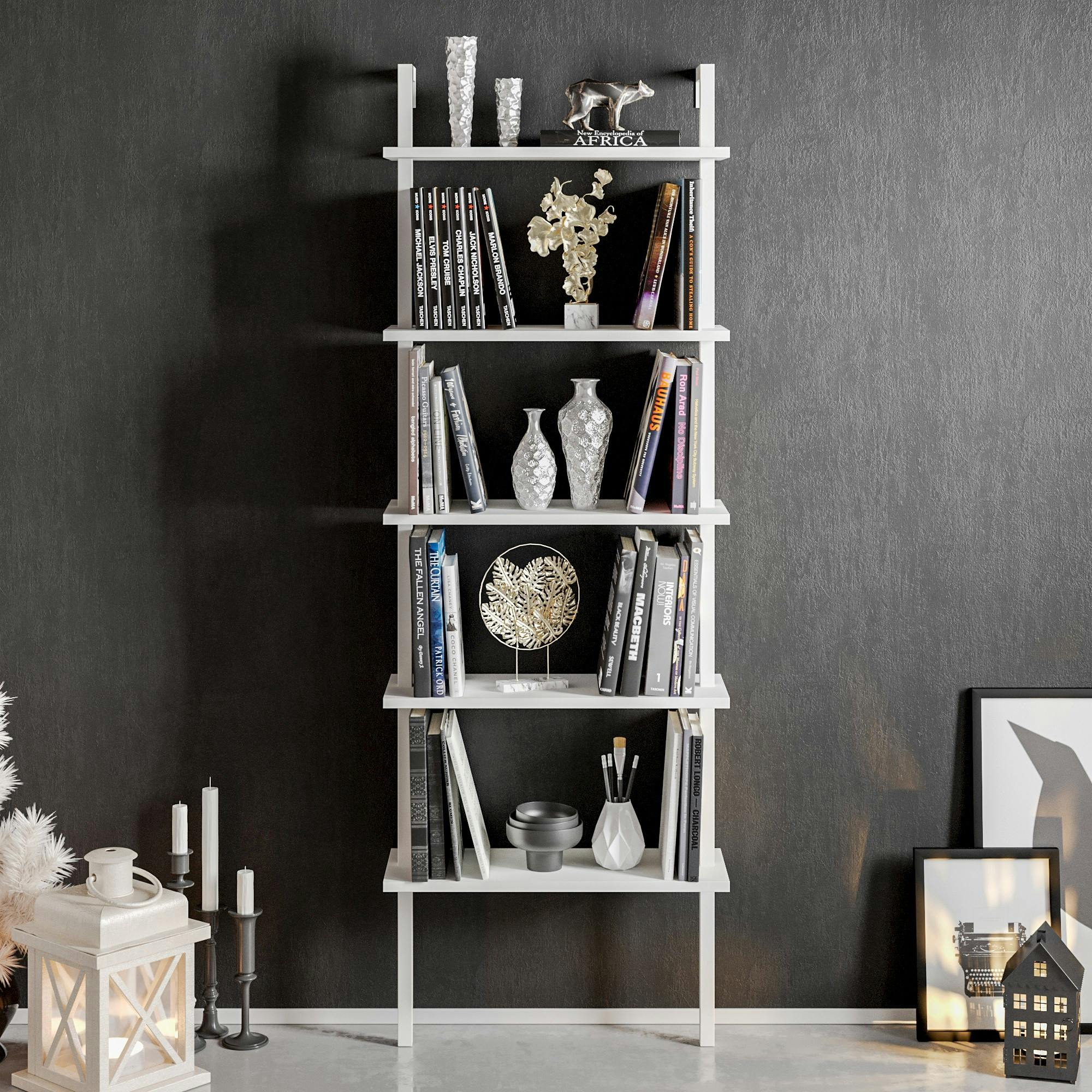 Étagère murale moderne blanche 5 plateaux H. 174 cm JENA