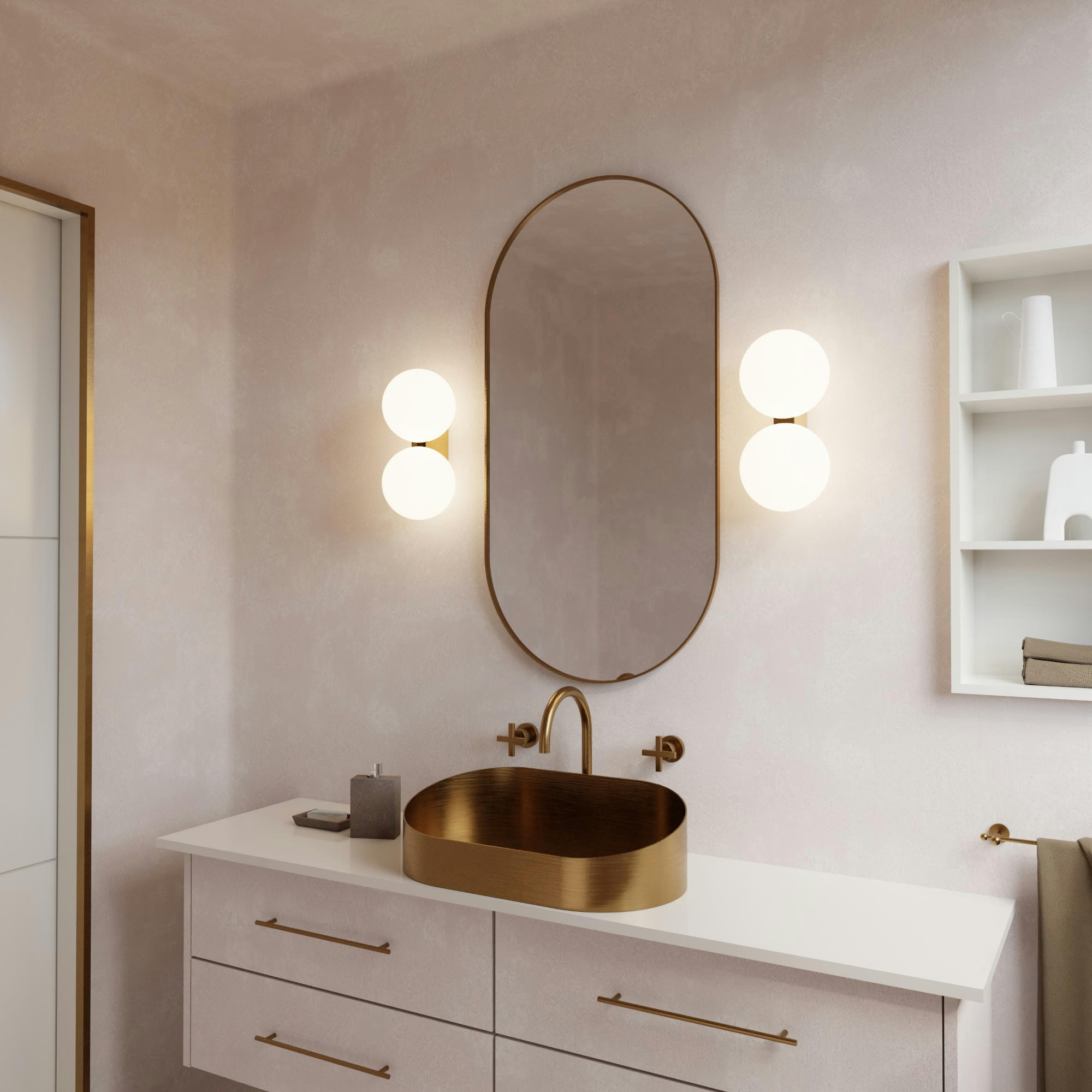 OBI - Applique à double boule en verre opale base bronze