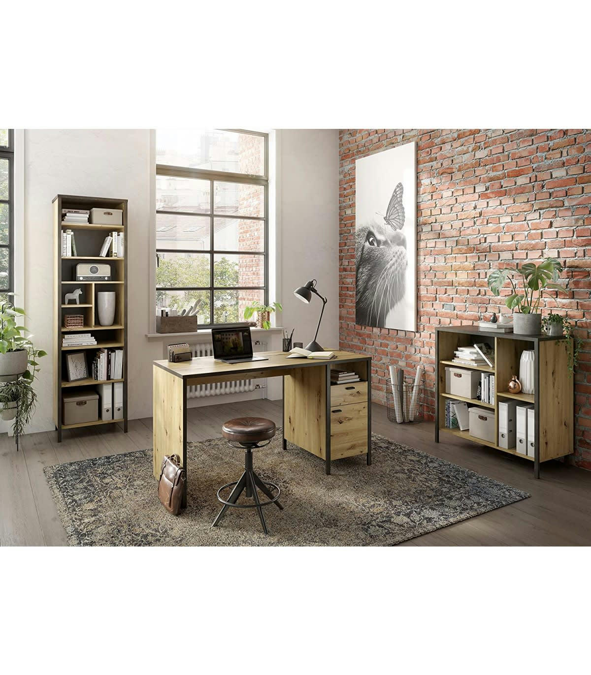 LOFT - Meuble de Rangement 5 Étagères Ouvertes - Effet Bois et Noir