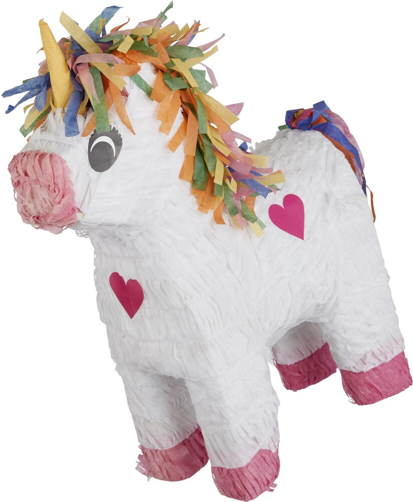 Unicorn Pinata Hanging Decoration, White/Pink, 18-in, Holds 2lb of Pinata Filler, for Birthday Parties