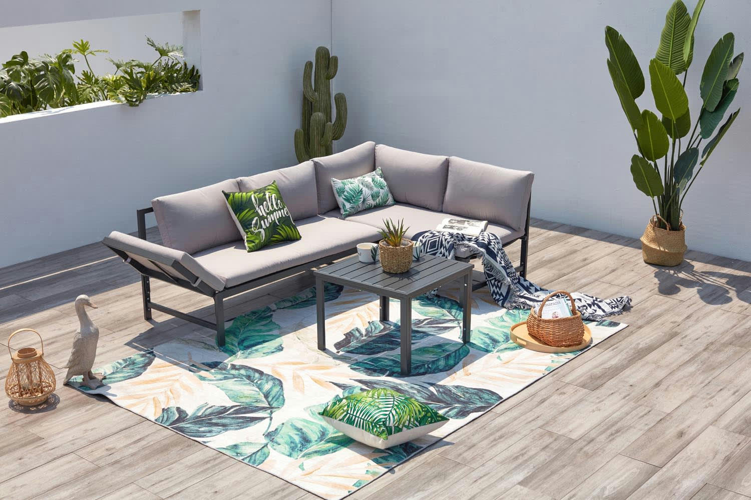 KATEA - Salon de jardin bas 4 places gris clair